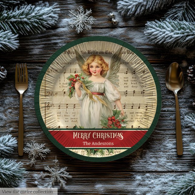 Assiettes en papier Monogramme Anges de Noël Vinta (Vintage Christmas Angels Paper Plates Monogram)