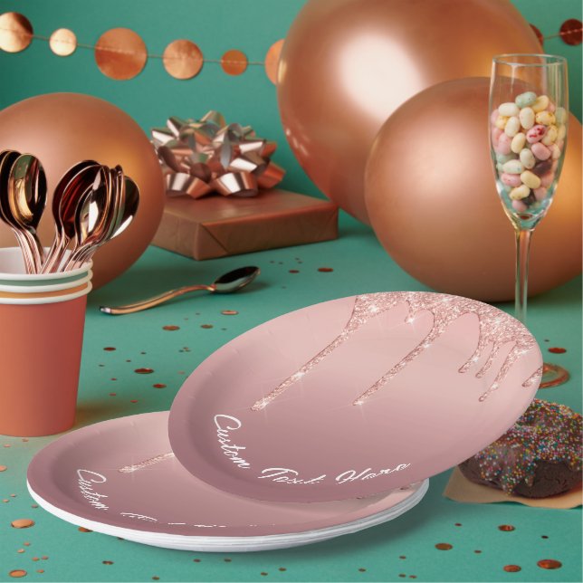 Assiettes en papier pailleté or rose avec texte pe (Multi)