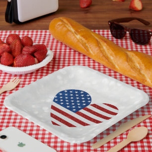 Assiettes en Papier Pailletées Drapeau Américain C