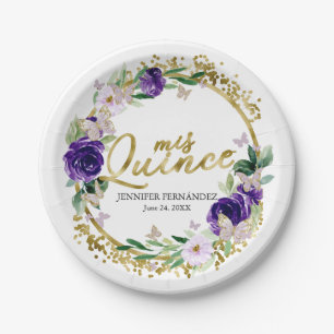 Assiettes en papier Papillon Quinceanera Fleurs vi
