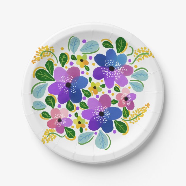 Assiettes en papier personnalisées Fleurs aquarell (Devant)