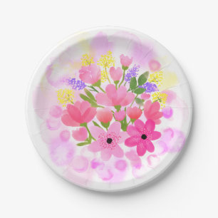 Assiettes en papier personnalisées Fleurs aquarell