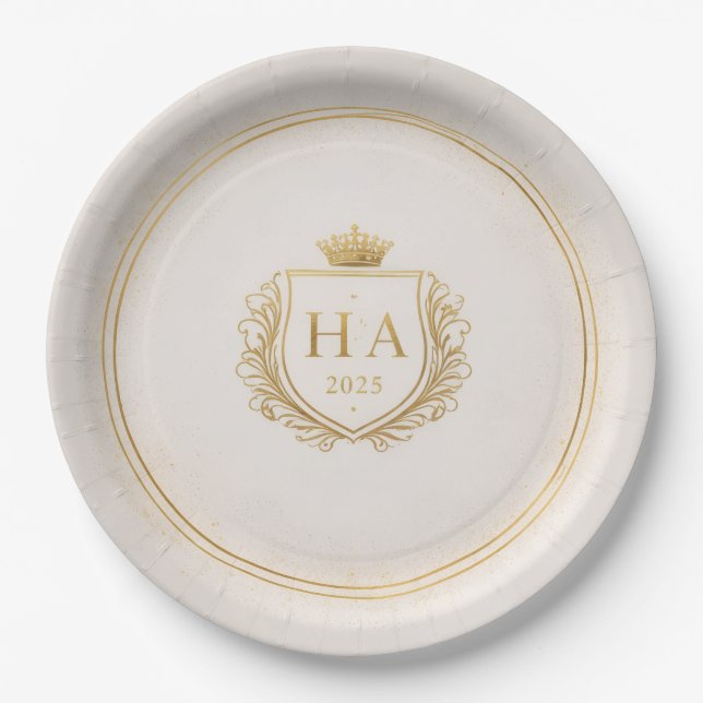 Assiettes en papier personnalisées Gold Crest (Devant)
