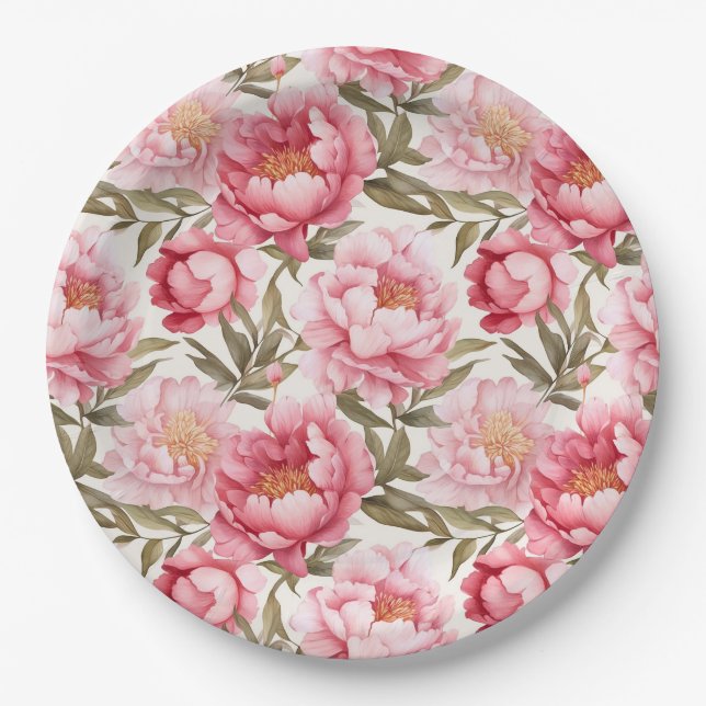 Assiettes en papier Pink Peony (Devant)