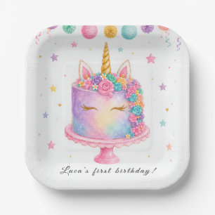 Assiettes en papier pour anniversaire licorne