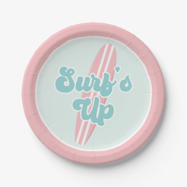 Assiettes en papier pour anniversaire Surfs Up Pin (Devant)