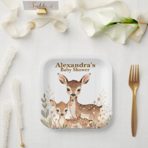 Assiettes en papier pour Baby Shower Cerf de forêt