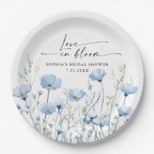Assiettes en papier pour Baby Shower Fleurs bleues