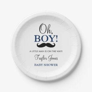Assiettes en papier pour Baby Shower Moustache Oh