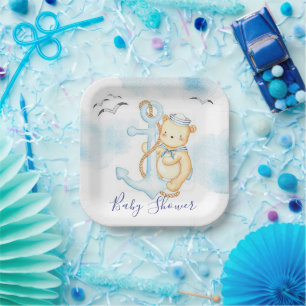 Assiettes en papier pour baby shower ourson marin 