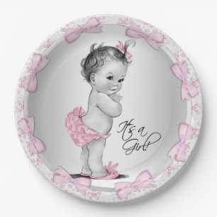 Assiettes en papier pour baby shower rose gris