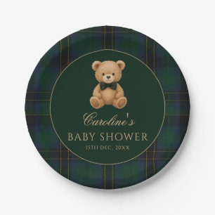 Assiettes en papier pour baby shower Tartan Vert O