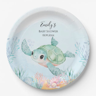 Assiettes en papier pour Baby Shower Tortue de Mer