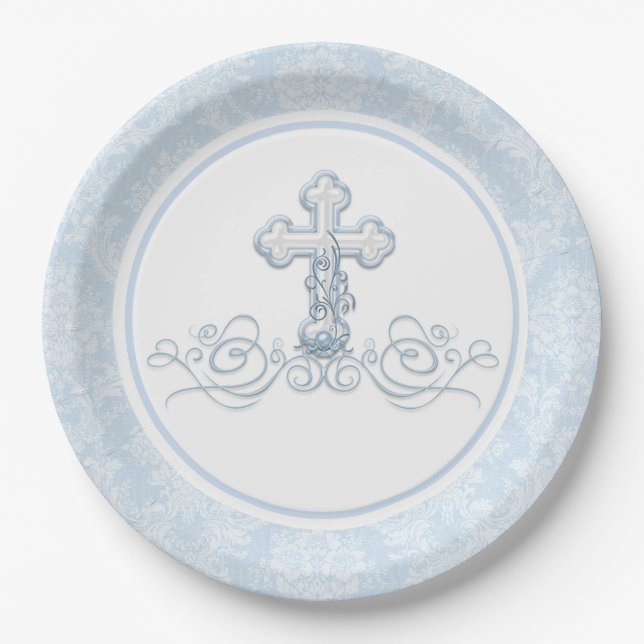 Assiettes en papier pour baptême de garçon (Devant)