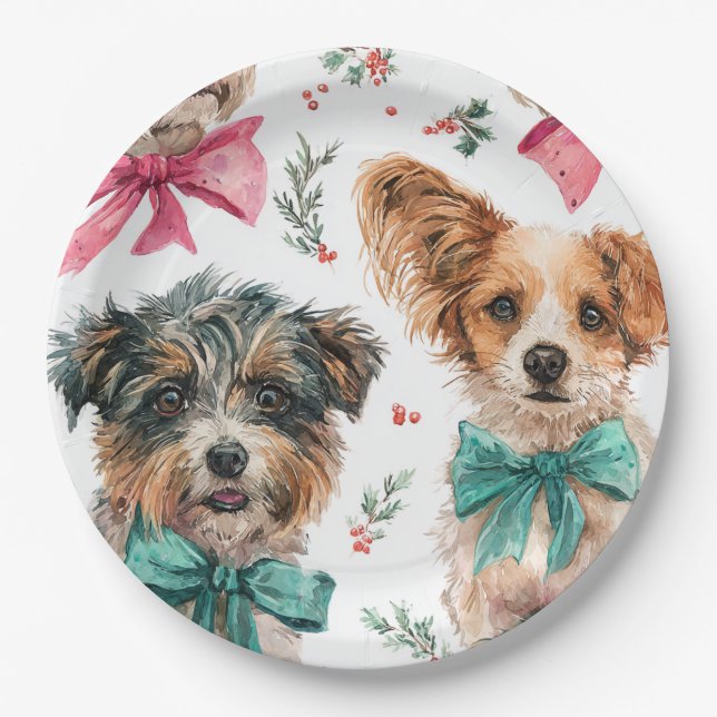 Assiettes en papier pour chiens de Noël festifs (Devant)