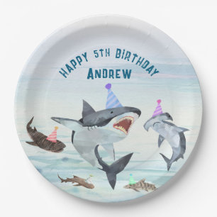 Assiettes en papier pour fête d'anniversaire Shark