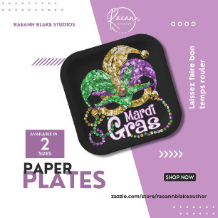 Assiettes en papier pour fête de Mardi Gras vibran