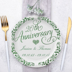 Assiettes en papier pour les 20 ans de mariage Éme