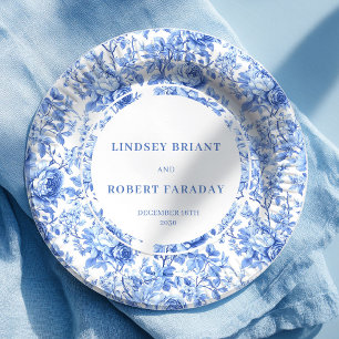 Assiettes en papier pour mariage chic Roses bleu r