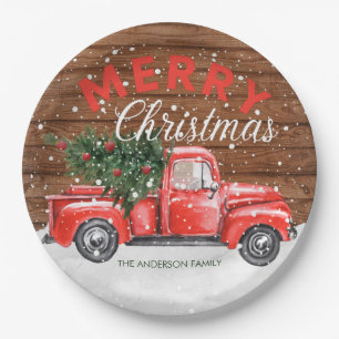 Assiettes en papier pour Noël avec camion rouge vi