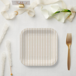 Assiettes en papier rayées beige neutre moderne