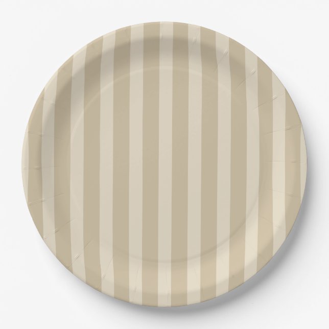 Assiettes en papier rayées marron et beige minimal (Devant)