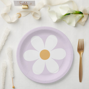 Assiettes en papier rétro lilas marguerite bohème
