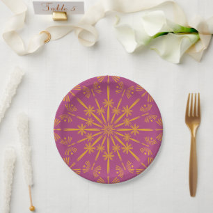 Assiettes en papier Retro Mandala Boysenberry 7"