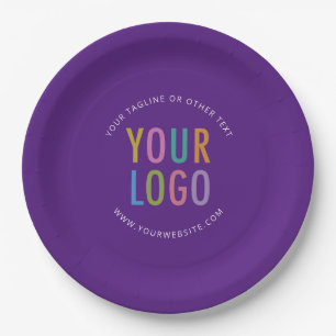 Assiettes en papier rondes violettes avec logo d'e