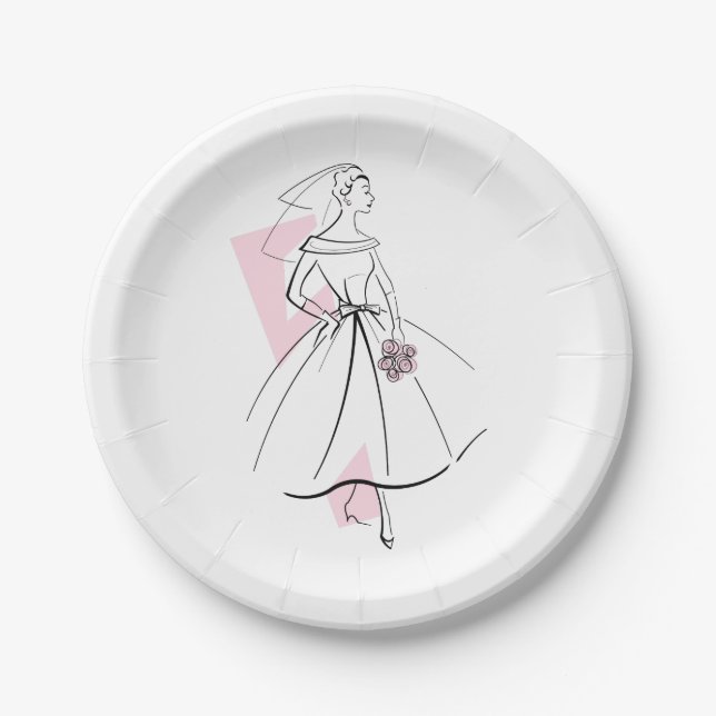 Assiettes en papier rose Fashion Bride (Devant)