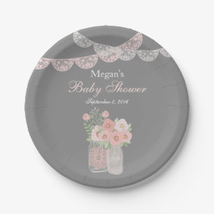 Assiettes en papier rose gris pour Baby Shower Swe