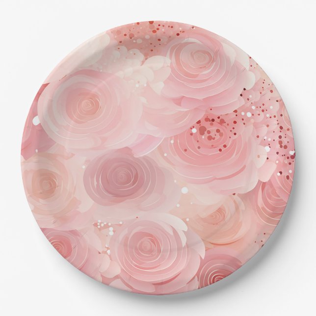 Assiettes en papier Rose Pastel (Devant)