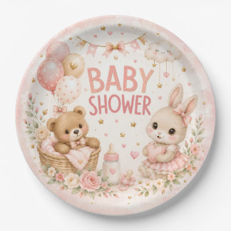 Assiettes en Papier Rose pour Baby Shower | Te à l