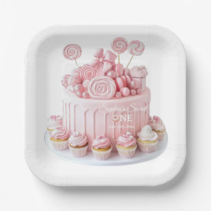 Assiettes en papier Rose Sweet One Birthday