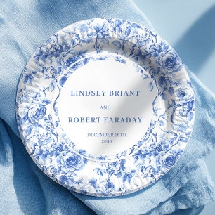 Assiettes en papier Roses Navy pour mariage romant
