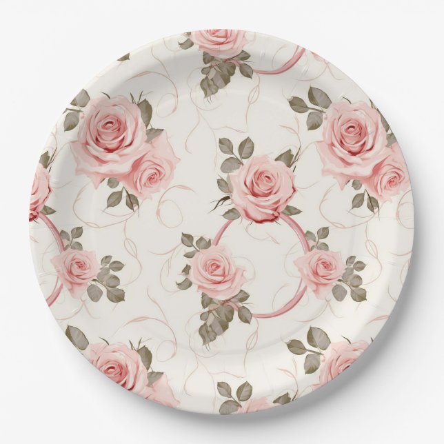 Assiettes en papier Roses Rose Pâle (Devant)