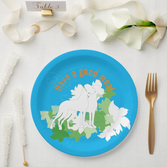 Assiettes en papier silhouette de dogues allemands (Mariage)