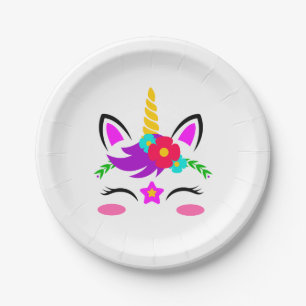 Assiettes en papier thème licorne et poney