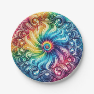 Assiettes en papier Tie-Dye arc-en-ciel psychédéli