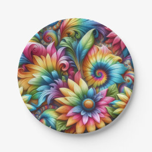 Assiettes en papier Tie-Dye arc-en-ciel psychédéli