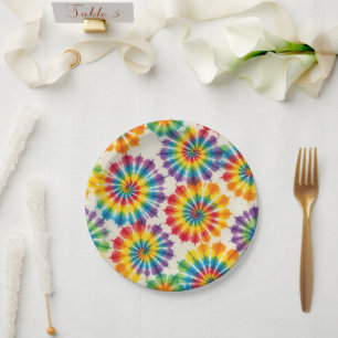 Assiettes en papier tie-dye arc-en-ciel psychédéli