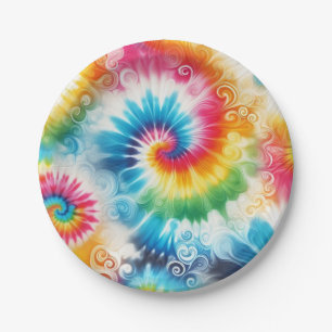 Assiettes en papier tie-dye arc-en-ciel psychédéli
