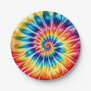 Assiettes en papier Tie-Dye arc-en-ciel psychédéli