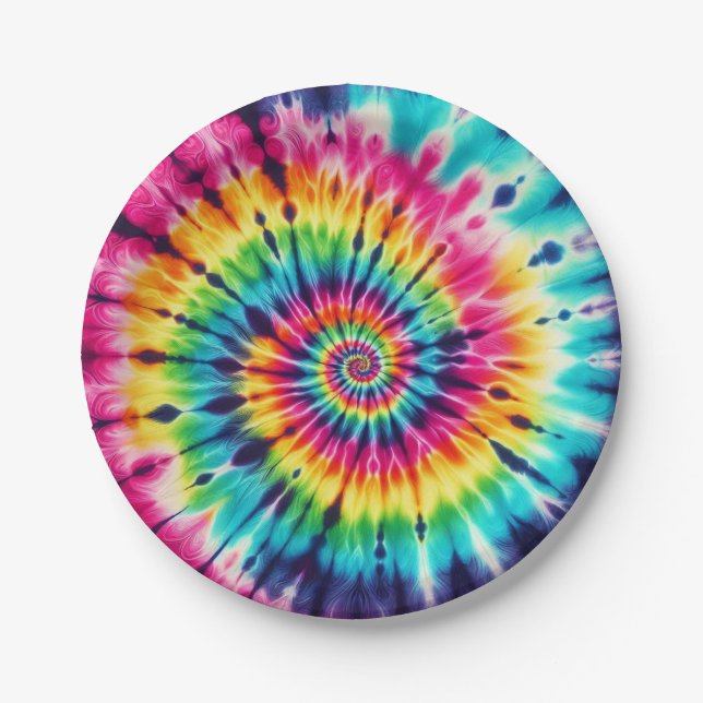 Assiettes en papier tie-dye arc-en-ciel psychédéli (Devant)
