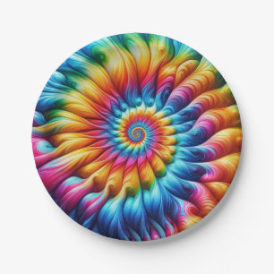 Assiettes en papier tie-dye arc-en-ciel psychédéli