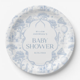 Assiettes en Papier Toile De Jouy Safari Bleu Baby