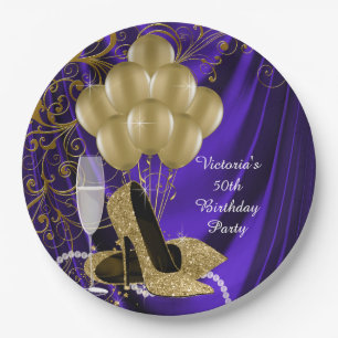 Assiettes en papier violettes et or pour fête d'an