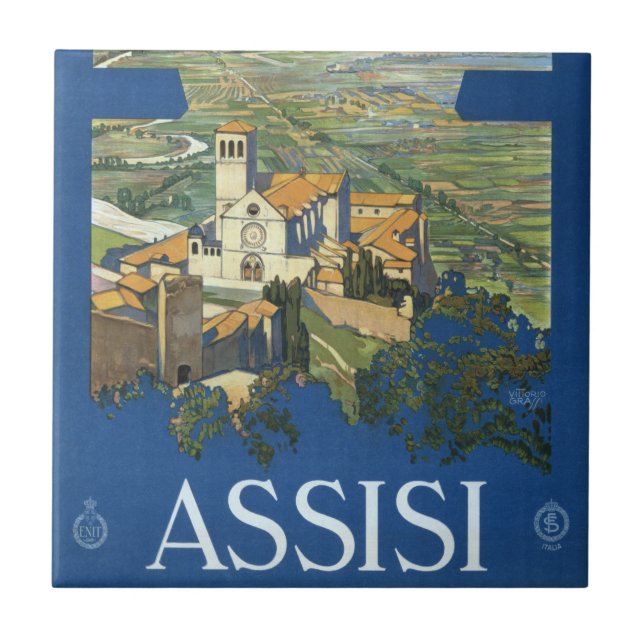 Assisi Italy Vintage Travel Art Collection Fliese (Vorderseite)