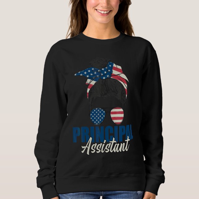 Assistant Principal Messy Bun US American Flag Sch Sweatshirt (Vorderseite)