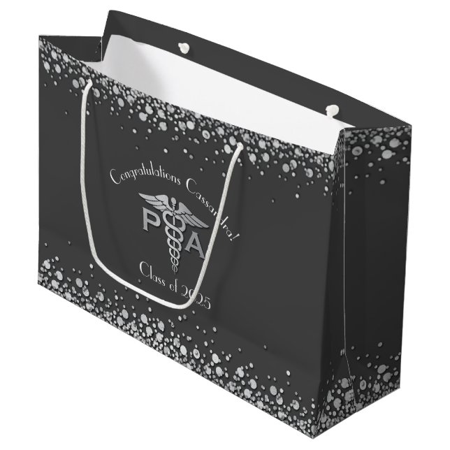 Assistent des Arztes PA-Abschluss Grau Silber Große Geschenktüte (Vorderseite Schrägansicht)
